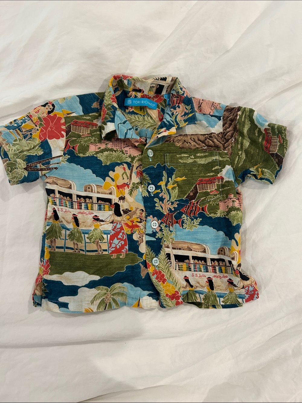 Tori Richard Kids' Short-Sleeve Hawaiian Shirt boat day 2T 3T
